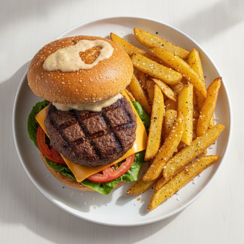 Classic Beef Burger with Garlic Fries