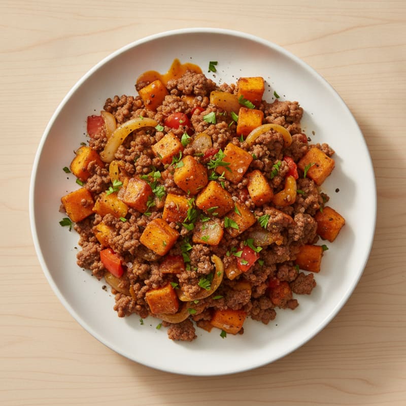Minced Beef and Sweet Potato Hash
