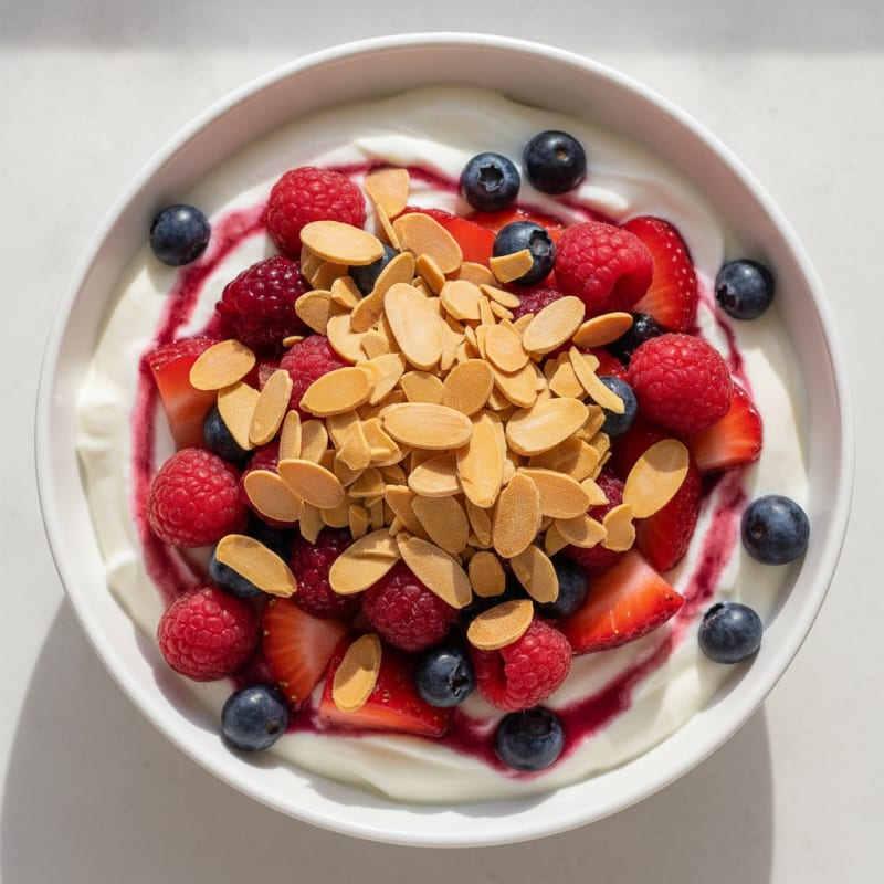 Greek Yogurt Protein Parfait with Mixed Berries and Almonds