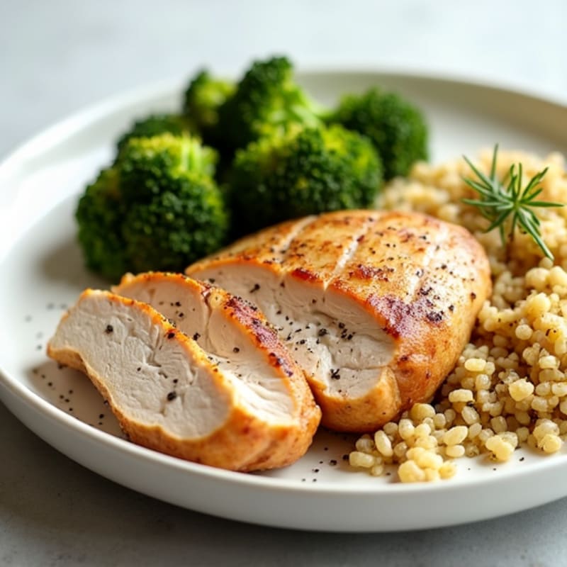 Seared Turkey Breast with Roasted Broccoli and Quinoa