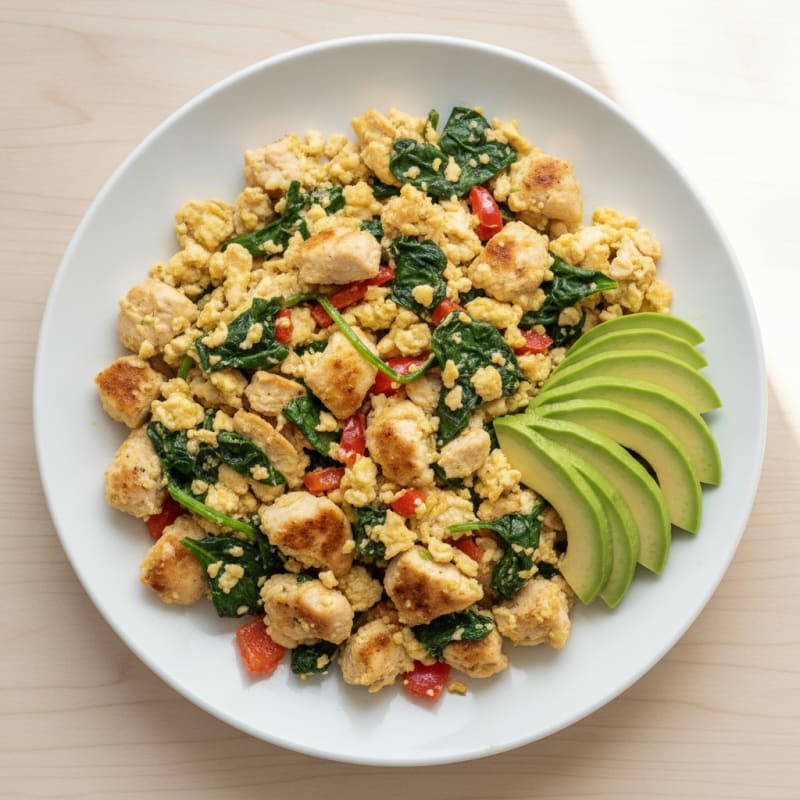 Egg White Scramble with Chicken Breast and Spinach