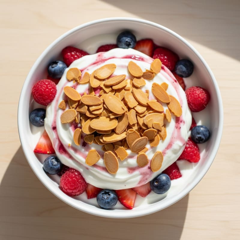 Greek Yogurt Protein Parfait with Mixed Berries and Almonds