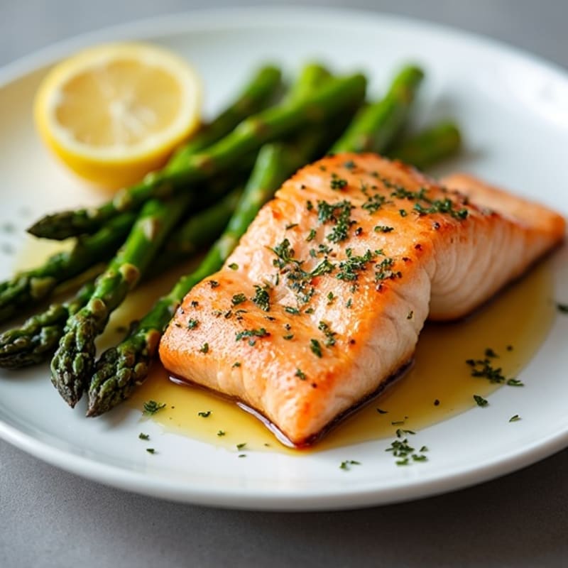 Crispy Pan-Seared Salmon with Lemon-Garlic Roasted Asparagus