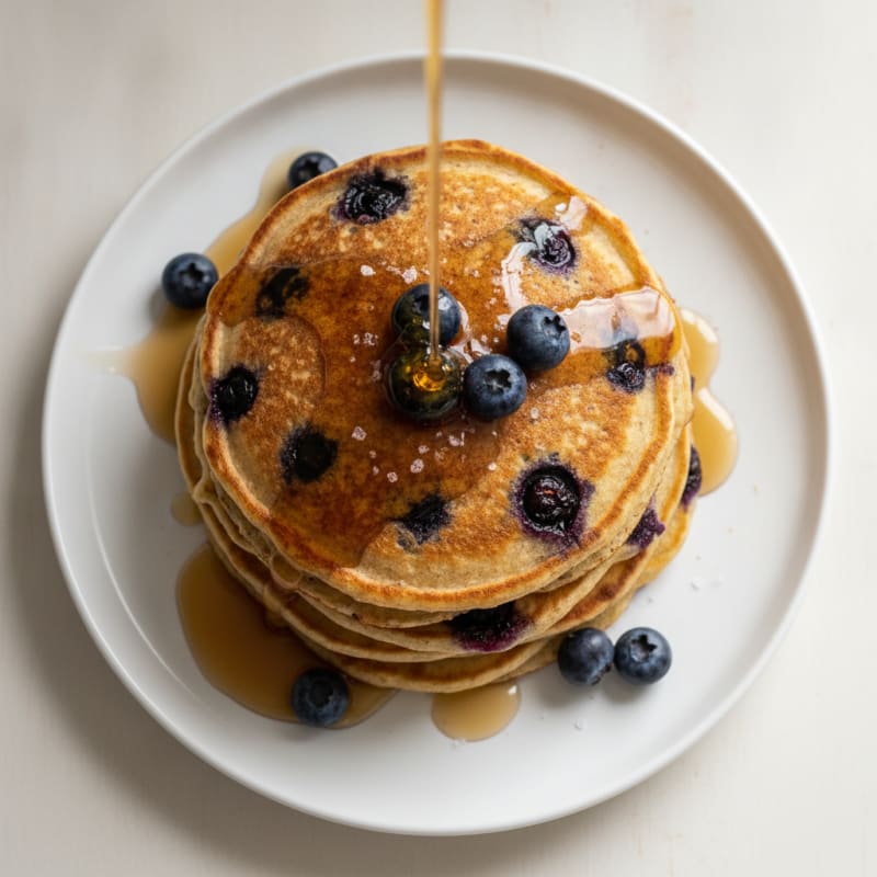 Blueberry Protein Pancakes with Maple Syrup