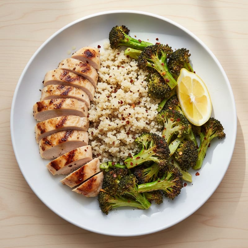 Grilled Chicken and Quinoa Bowl with Roasted Broccoli