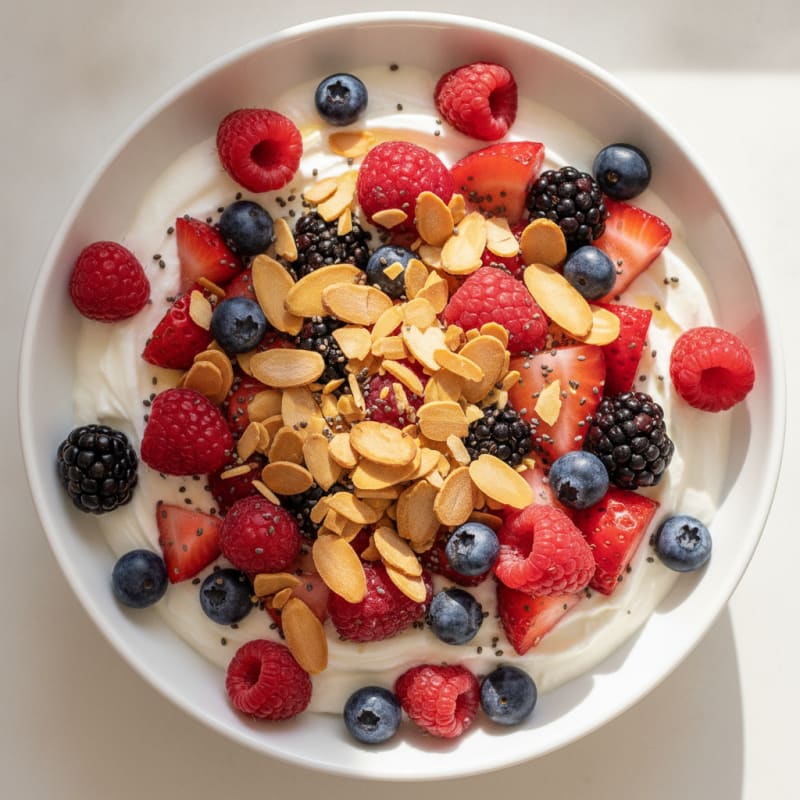 Greek Yogurt Protein Bowl with Mixed Berries and Almonds