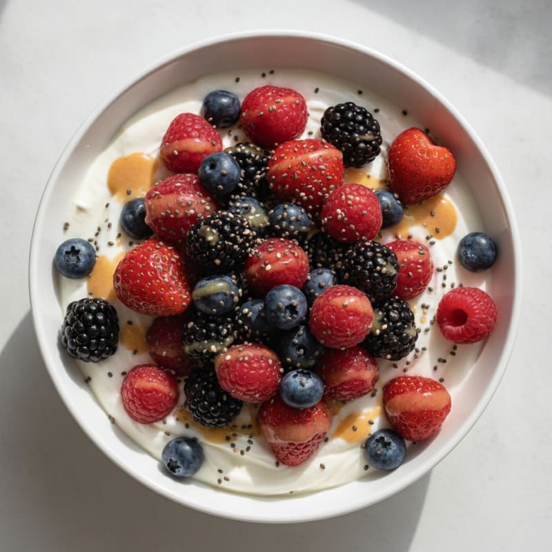 Creamy Greek Yogurt with Mixed Berries and Protein Powder