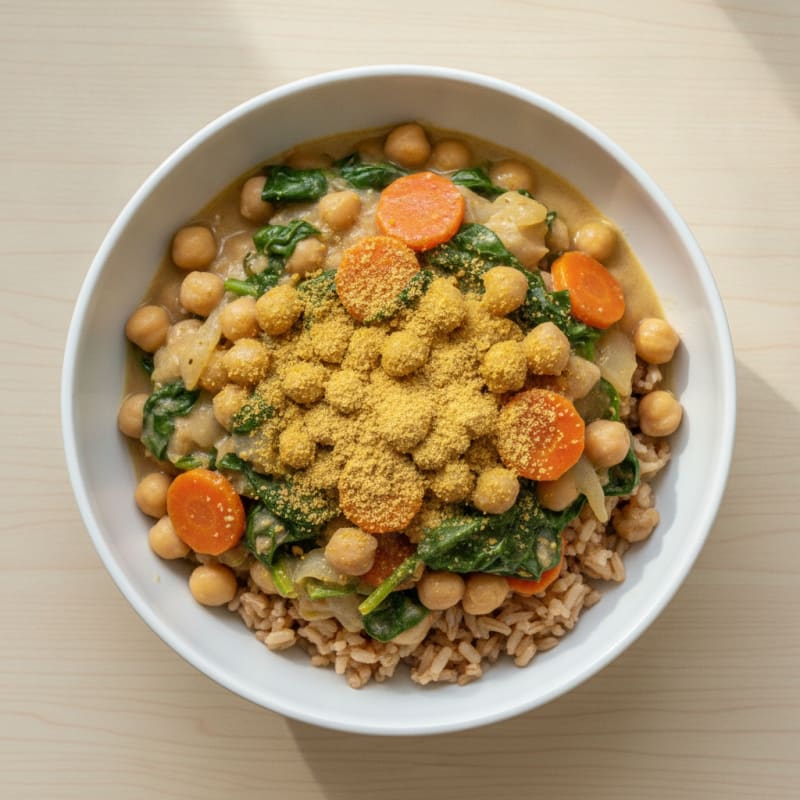 Silky Chickpea and Vegetable Stew with Brown Rice