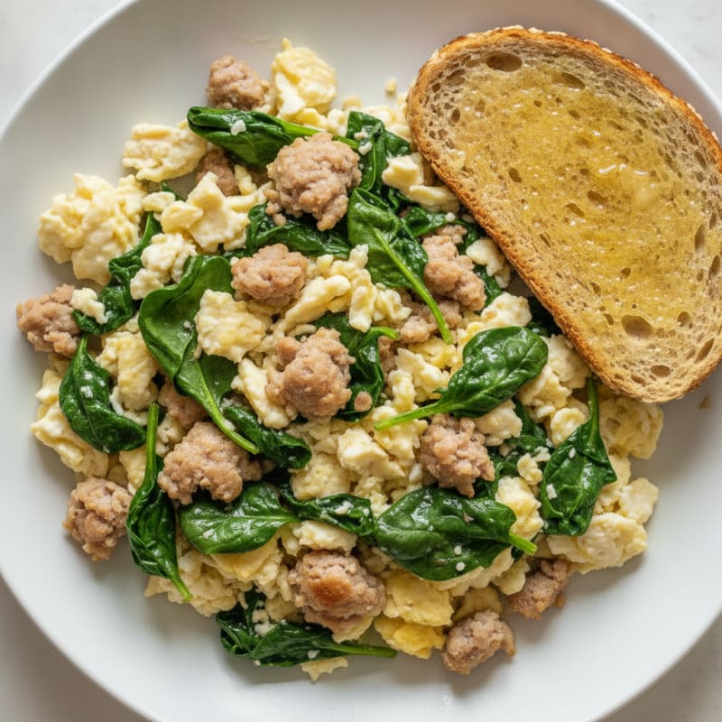 Egg White and Turkey Sausage Scramble with Spinach
