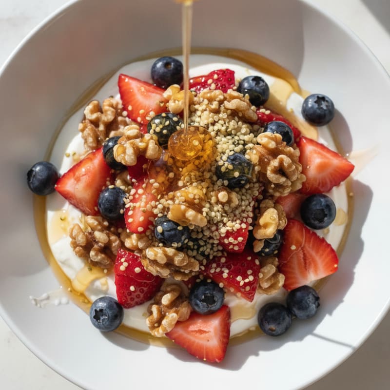 Creamy Greek Yogurt Bowl with Mixed Berries and Hemp Seeds