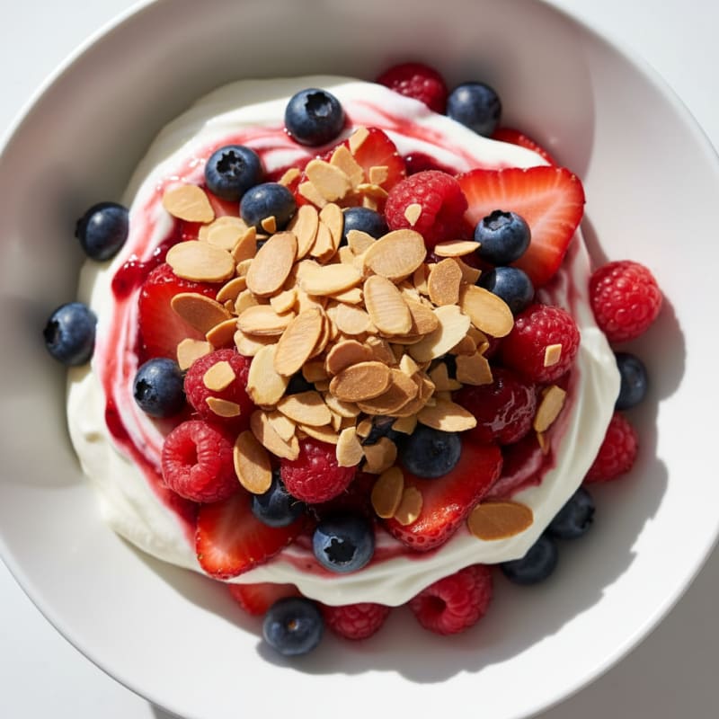 Greek Yogurt Protein Parfait with Mixed Berries and Almonds