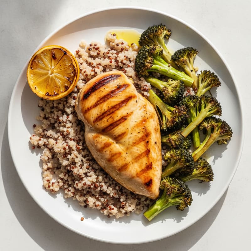 Grilled Chicken Breast with Quinoa and Roasted Broccoli