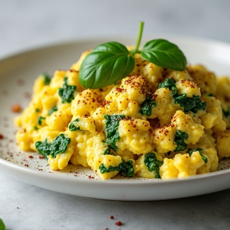 Fluffy Herb-Spiced Scrambled Eggs with Spinach