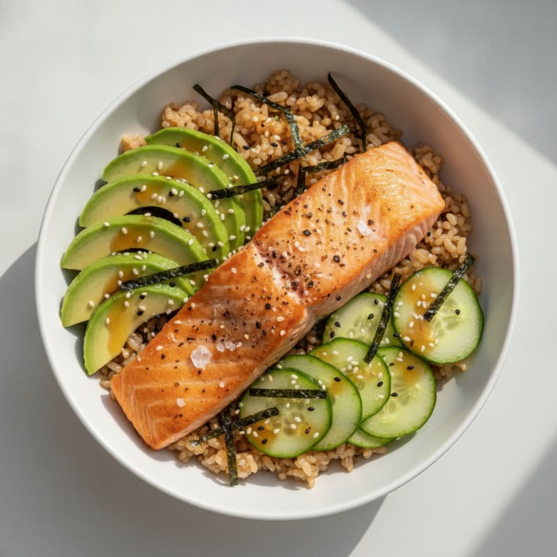 Salmon Sushi Rice Bowl with Avocado