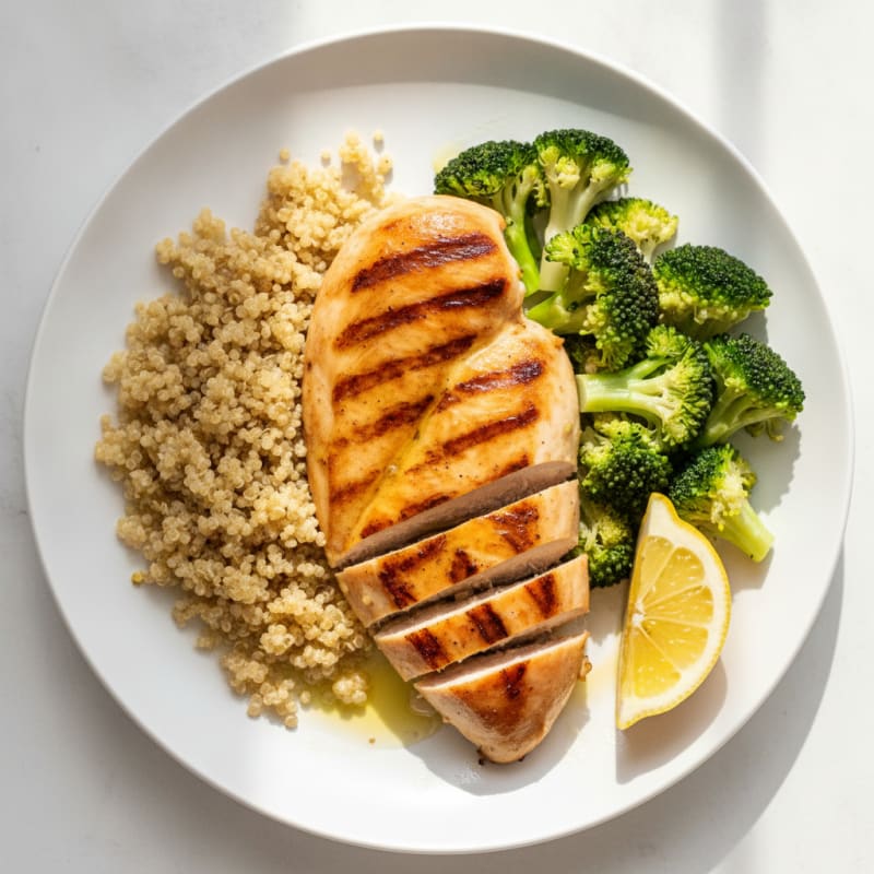 Grilled Chicken Breast with Quinoa and Steamed Broccoli