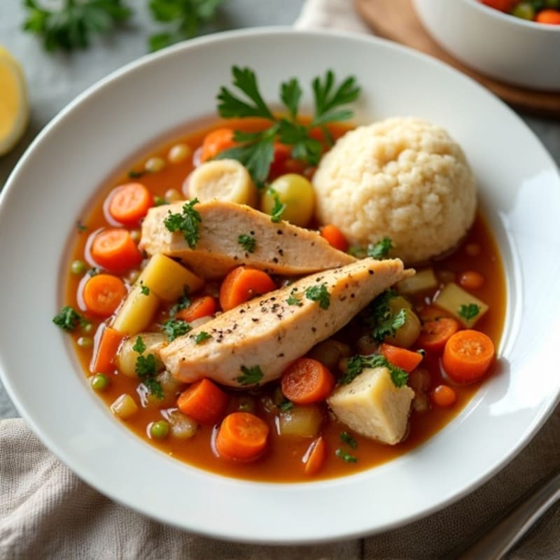 Hearty Chicken and Vegetable Stew with Fluffy Dumplings
