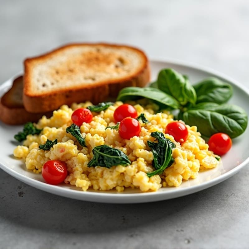 Chicken Egg White Scramble with Spinach and Cherry Tomatoes