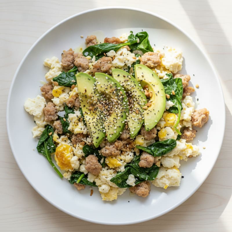 Egg White Scramble with Turkey Sausage and Spinach