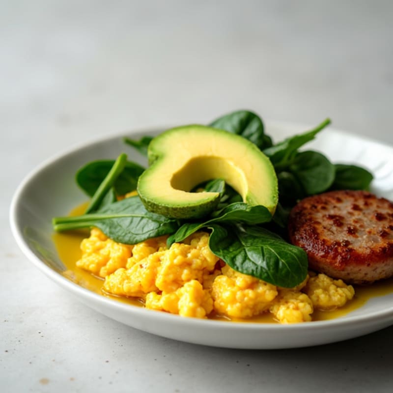 Scrambled Eggs with Spinach and Turkey Sausage