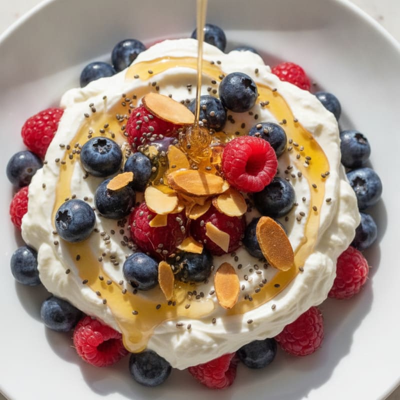 Greek Yogurt Parfait with Mixed Berries and Chia Seeds