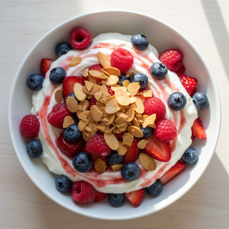 Greek Yogurt Protein Parfait with Mixed Berries and Almonds