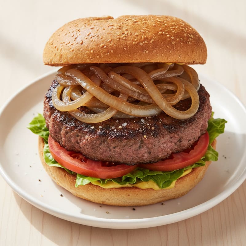 Classic Beef Burger with Caramelized Onions