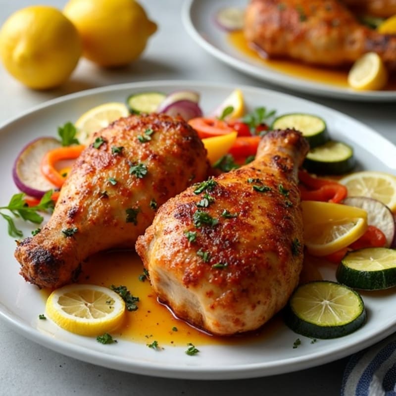 Crispy Harissa-Spiced Chicken Thighs with Lemon-Herb Roasted Vegetables