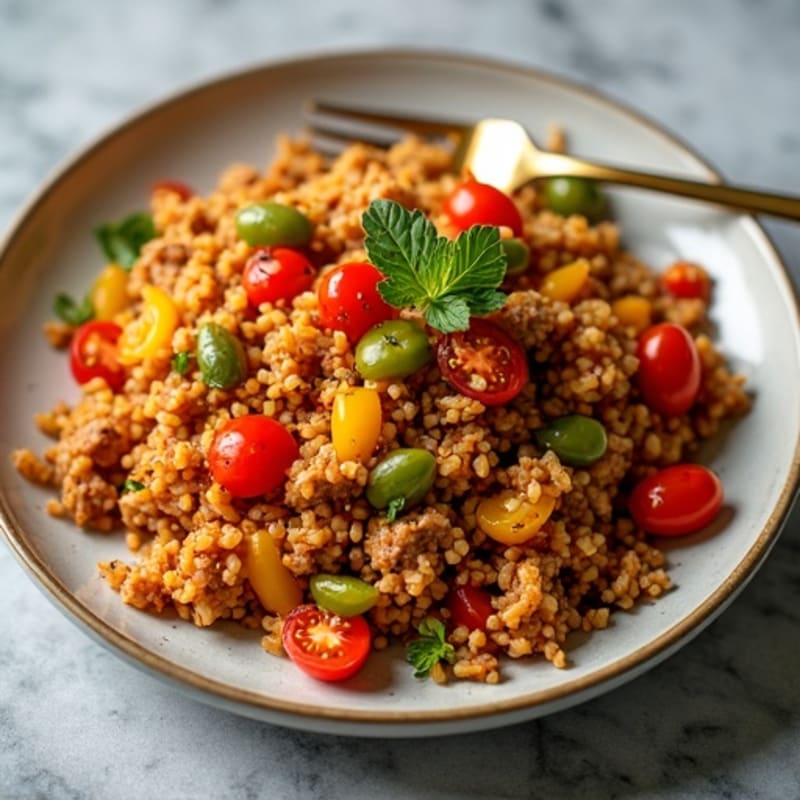 Spiced Lean Ground Turkey and Tomato Rice Skillet with Bell Peppers