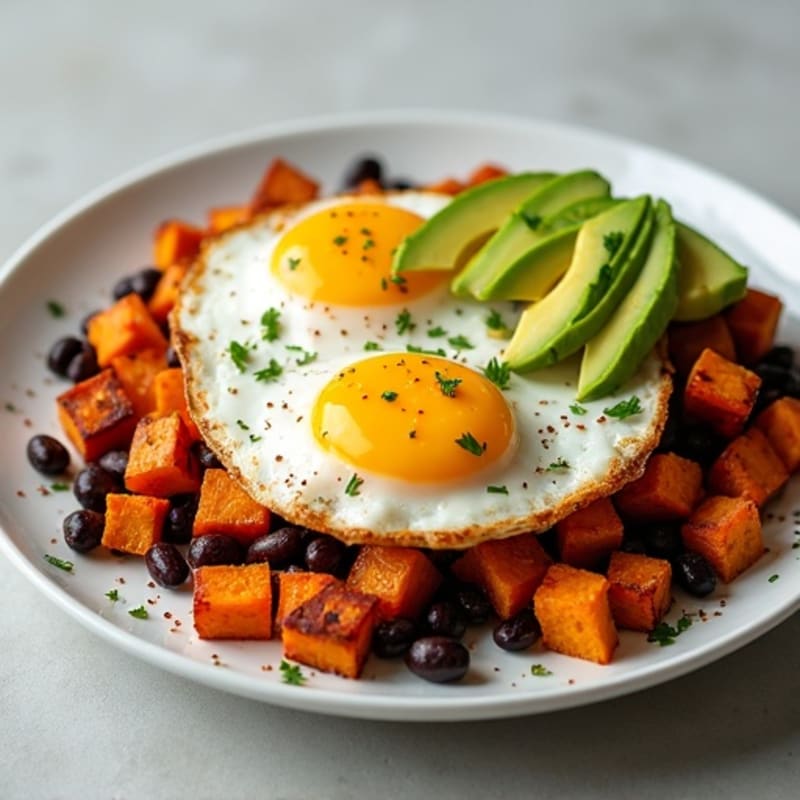 Crispy Sweet Potato Hash with Fried Eggs and Avocado