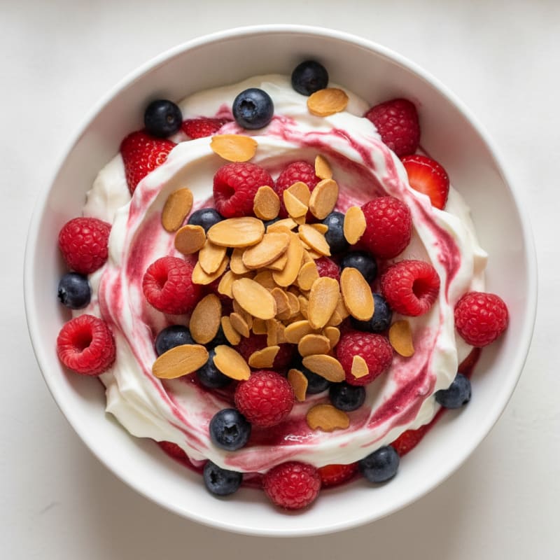 Greek Yogurt Protein Parfait with Mixed Berries and Almonds