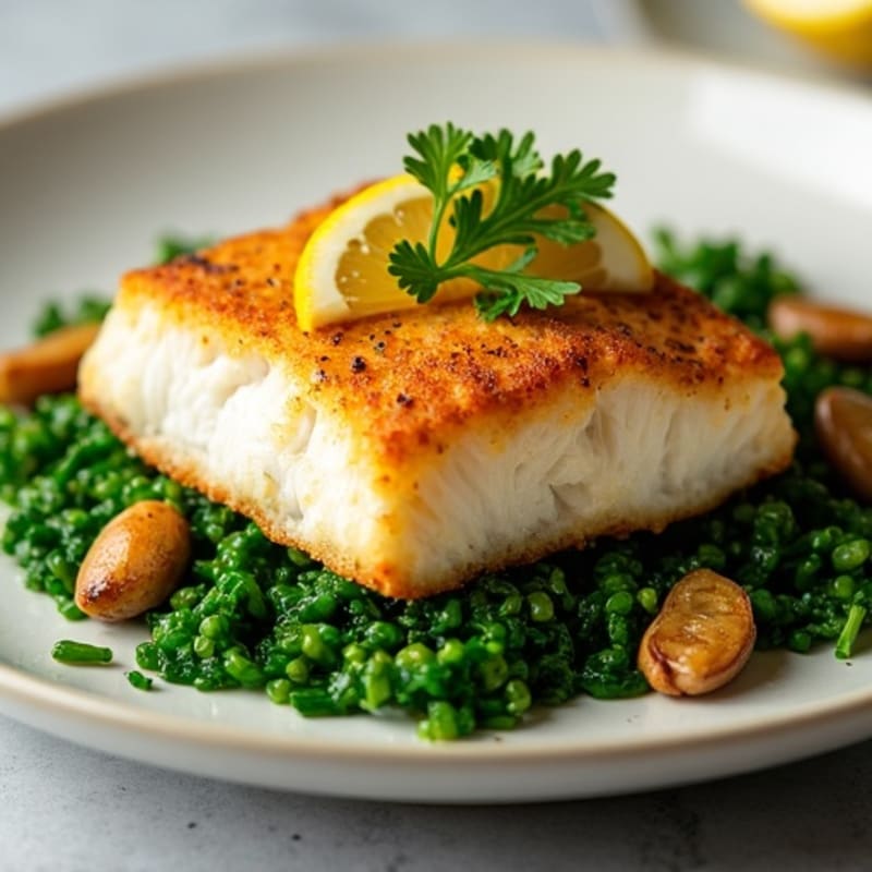 Crispy Pan-Seared Rockfish with Fresh Lemon-Herb Mizuna