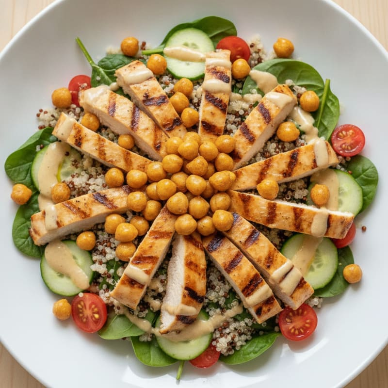 Grilled Chicken and Quinoa Salad with Roasted Chickpeas