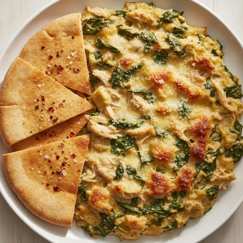 Baked Spinach Artichoke Dip with Toasted Pita