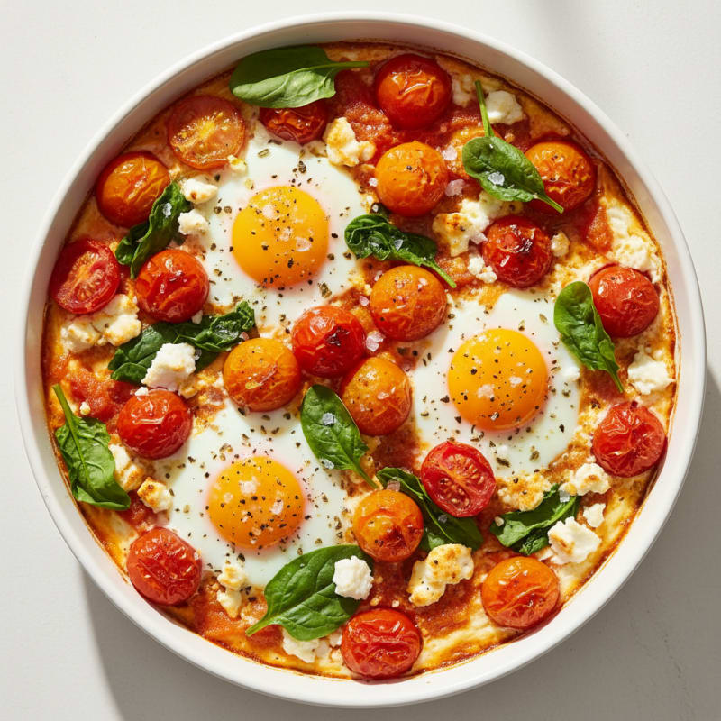 Baked Eggs with Roasted Tomatoes and Feta