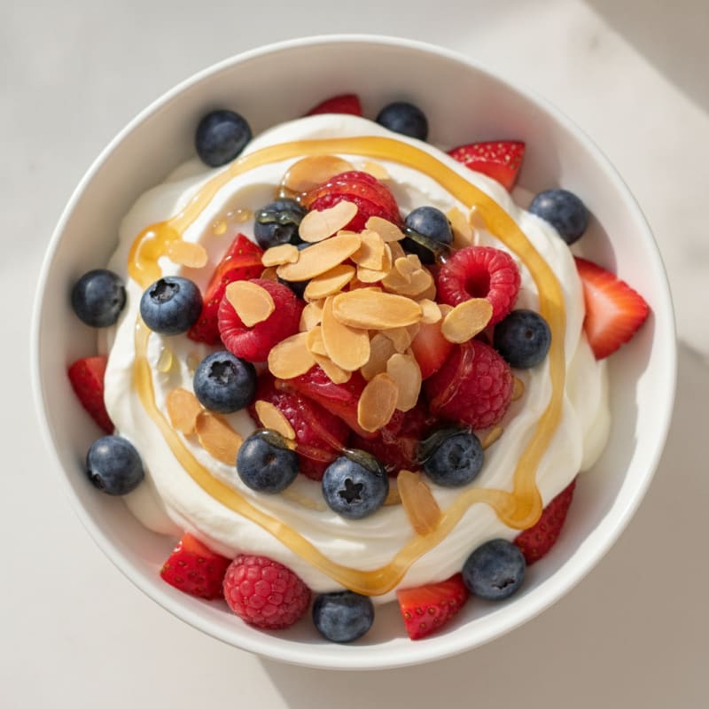Greek Yogurt Protein Parfait with Mixed Berries and Almonds