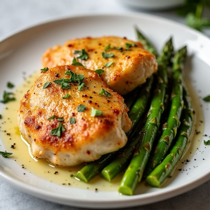 Crispy Lemon-Garlic Roasted Chicken Thighs with Asparagus