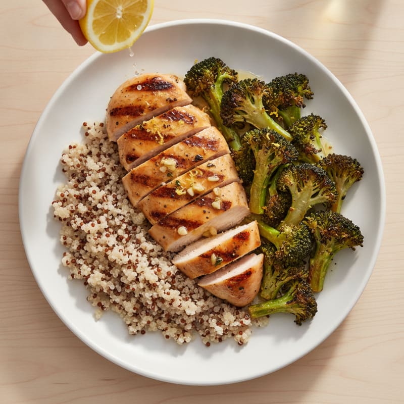Grilled Chicken Breast with Quinoa and Roasted Broccoli