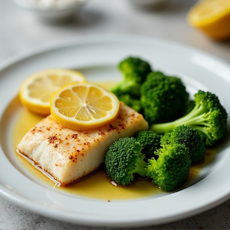 Seared Tilapia with Steamed Broccoli and Lemon