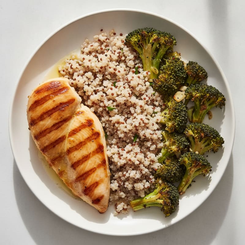 Grilled Chicken Breast with Quinoa and Roasted Broccoli