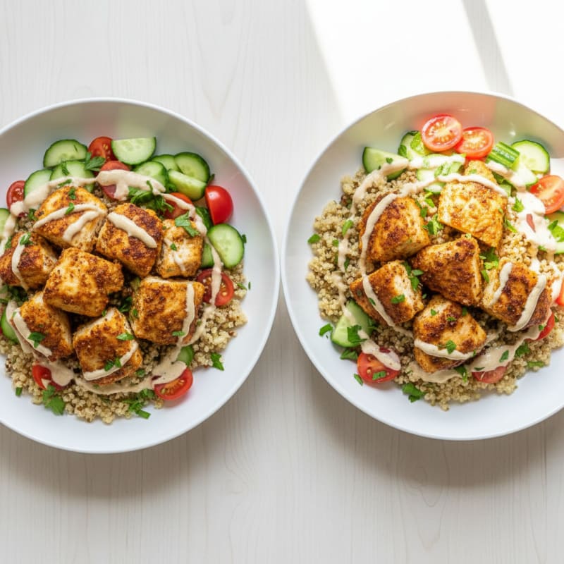 Crispy Lemon-Herb Chicken Shawarma Bowls