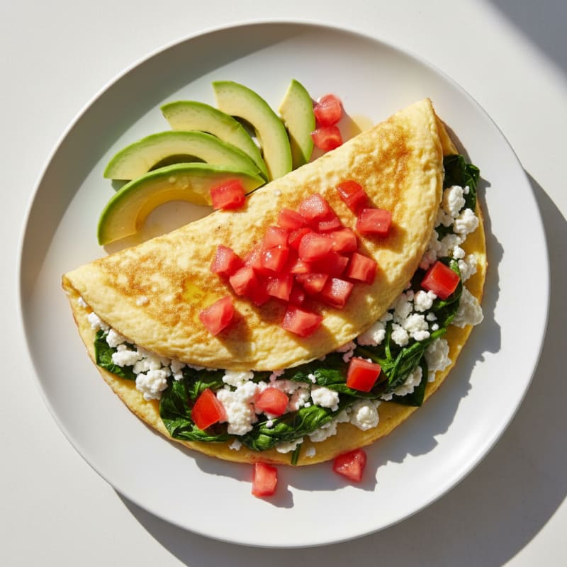 Egg White Spinach Omelette with Cottage Cheese and Fresh Tomatoes
