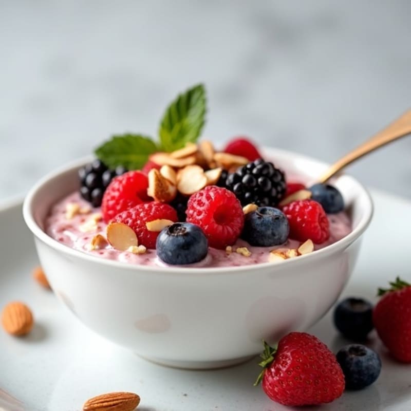 Silky Protein Yogurt Bowl with Mixed Berries and Almonds