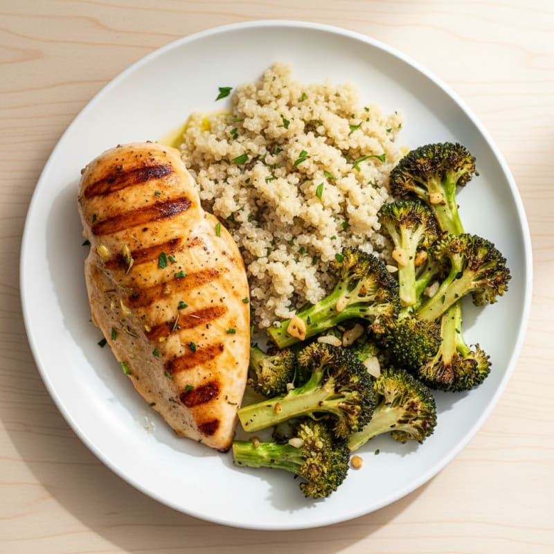 Grilled Chicken Breast with Quinoa and Roasted Broccoli