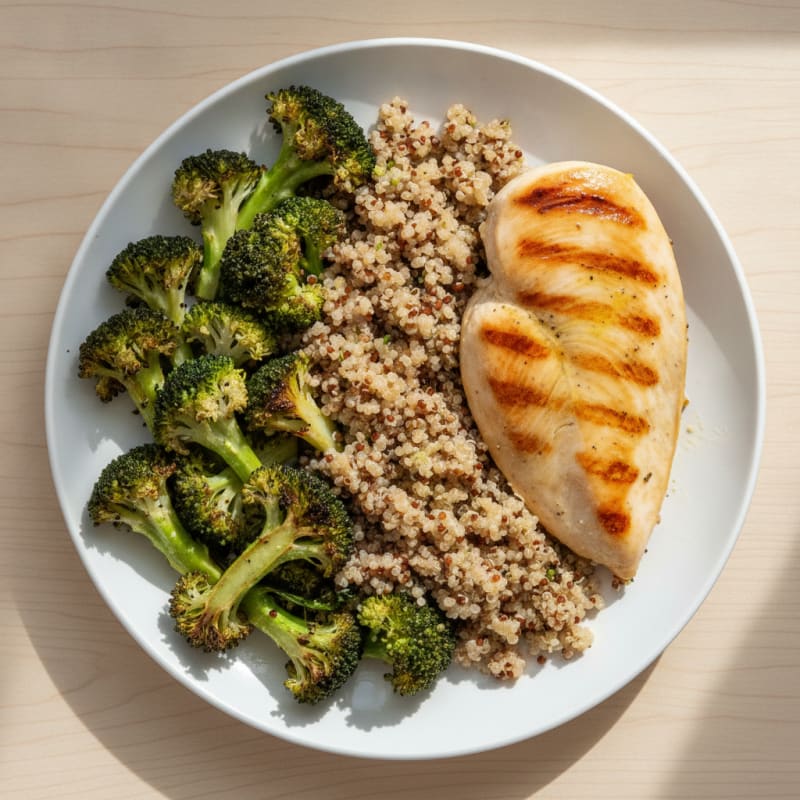 Grilled Chicken Breast with Roasted Broccoli and Quinoa