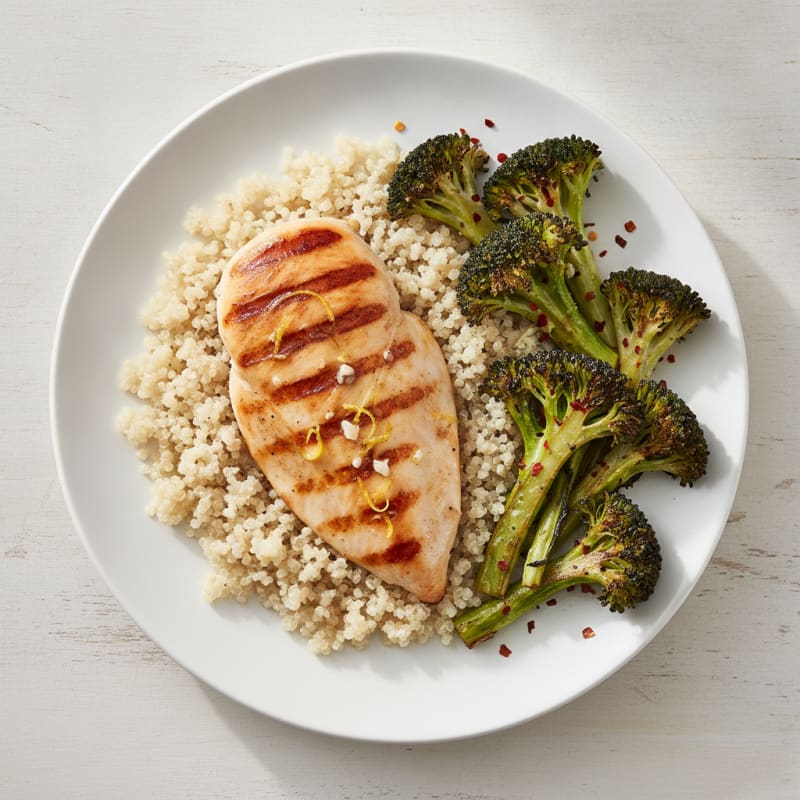 Grilled Chicken Breast with Roasted Broccoli and Quinoa