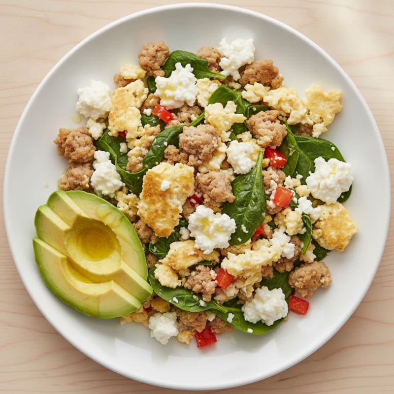 Egg White Scramble with Turkey Sausage and Cottage Cheese