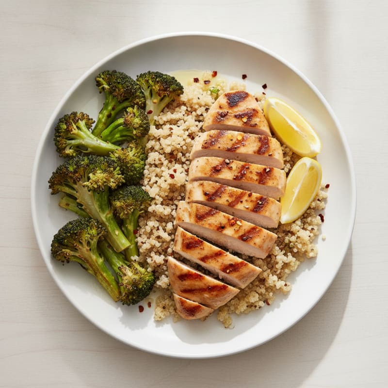 Grilled Chicken Breast with Quinoa and Roasted Broccoli