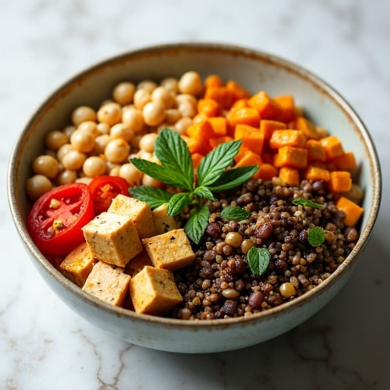 Herb-Roasted Lentil and Quinoa Bowl with Crispy Vegetables