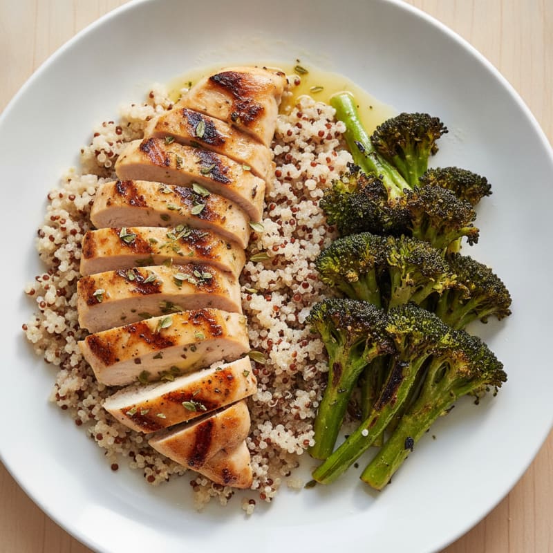 Grilled Chicken Breast with Quinoa and Roasted Broccoli