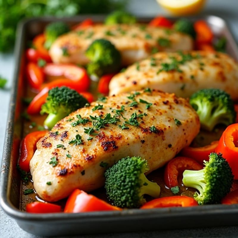 Sheet Pan Lemon Herb Chicken with Roasted Broccoli and Bell Peppers